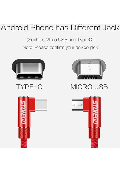 Stonego Mikro USB Kablosu 2A Hızlı Şarj Cihazı USB C Tipi Kablo Kordonu 90 Derece Dirsek Naylon Veri Kablosu Android Telefon 1m 2m 3m (Yurt Dışından) fiyatları