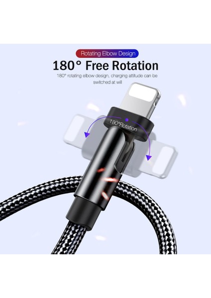 180 Derece Hızlı Şarj USB Şarj Aleti Kablosu iPhone 6 6s 7 8 Artı x Xr 11 12 13 Pro Max Se iPad Kökenli Veri Kablosu Uzun Tel 2 M (Yurt Dışından) fiyatları