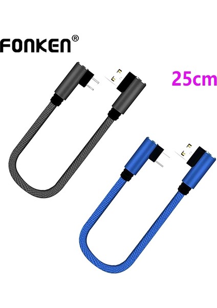 Fonken Mikro USB Kısa Kablo 90 Derece Telefon Şarj Aleti Kablosu USB C 25CM Mini Şarj Kablosu Xiaomi Samsung Için Android Şarj Cihazı (Yurt Dışından)