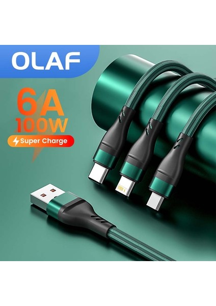 Olaf 3 In 1 USB Kablosu Hızlı Şarj 6A USB C Kablosu 100 W Tip C Kablo iPhone Samsung Xiaomi Huawei Mikro USB Veri Kablosu Tel (Yurt Dışından)