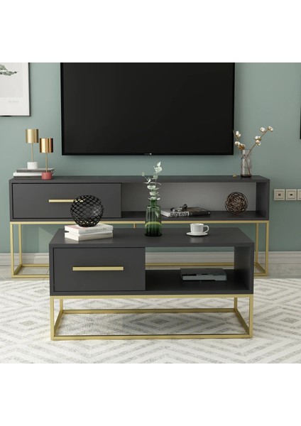 Mira Kapaklı Orta Sehpa, Gold Ayak, Modern Tasarım - 90 cm , Ev-Ofis fiyatları