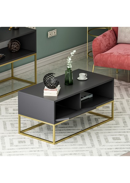 Mira Kapaklı Orta Sehpa, Gold Ayak, Modern Tasarım - 90 cm , Ev-Ofis modelleri