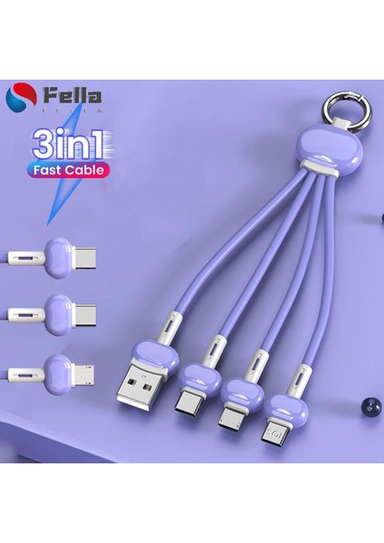 3'ü 1 Arada Çok Bağlantı Noktalı Hızlı Şarj Veri Kablosu / 3.4A Anahtarlıklı Cep Telefonu Şarj Kablosu (Yurt Dışından)
