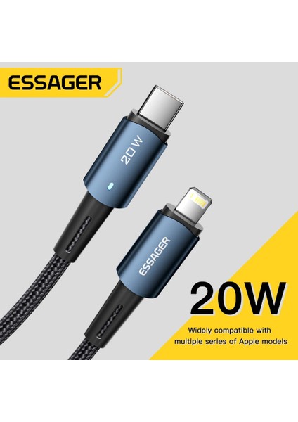 Essager USB C Kablosu IPhone 14 13 12 11 Pro Max Xs 20W Hızlı Şarj Kablosu Tip C Aydınlatma Tarih Kablosu iPad Macbook Için (Yurt Dışından)