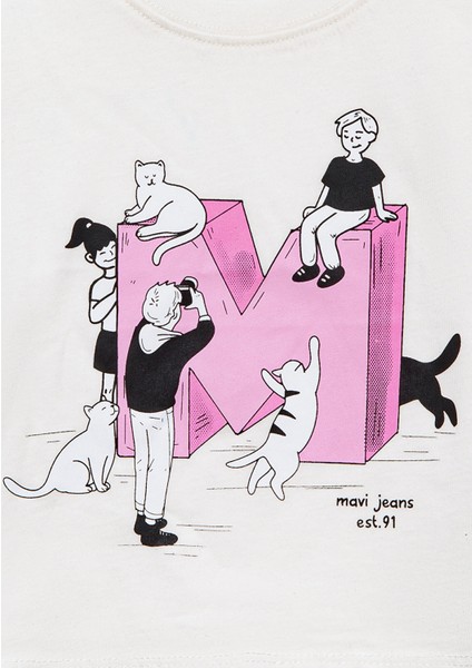 M Logo Baskılı Ekru Tişört 7610284-70057