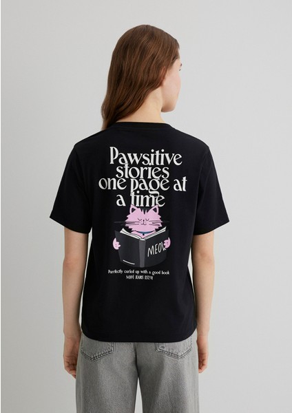 Kedi Baskılı Siyah Tişört 1613176-900