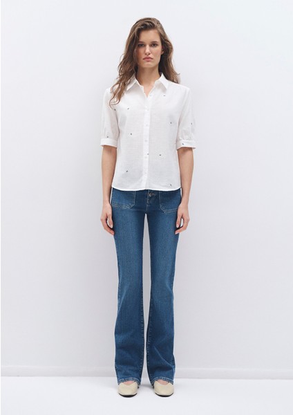 Mini Çiçek Baskılı Beyaz Gömlek 1210060-89321 modelleri