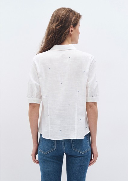 Mini Çiçek Baskılı Beyaz Gömlek 1210060-89321 fırsatları