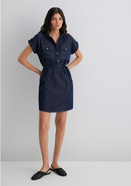 Kadın Barbara Lux Touch Koyu Lacivert Denim Elbise 130548-28636