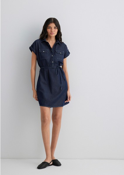 Kadın Barbara Lux Touch Koyu Lacivert Denim Elbise 130548-28636