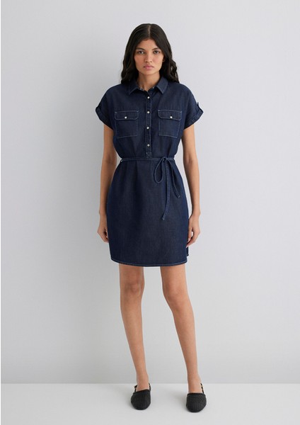 Kadın Barbara Lux Touch Koyu Lacivert Denim Elbise 130548-28636