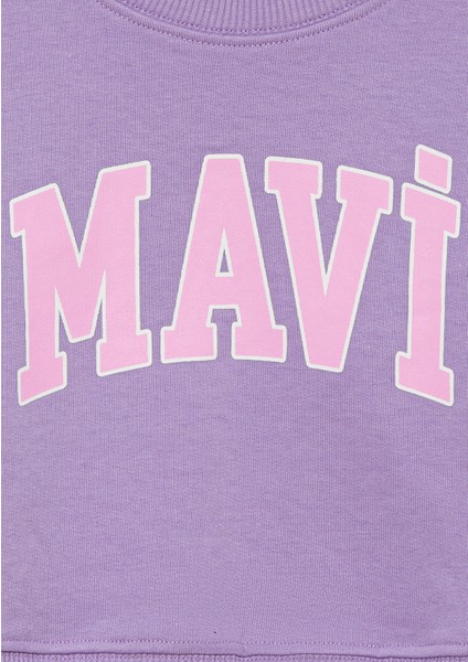 Mavi Logo Baskılı Crop Mor Sweatshirt 7S10097-86954