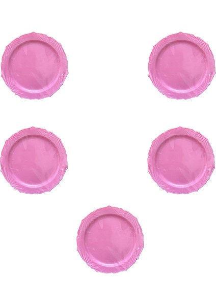 Davet Parti Sunum Doğum Günü Pembe Renkli Sert Plastik Mika Tabak - 22 cm . -6 Adetlik 5 Paket