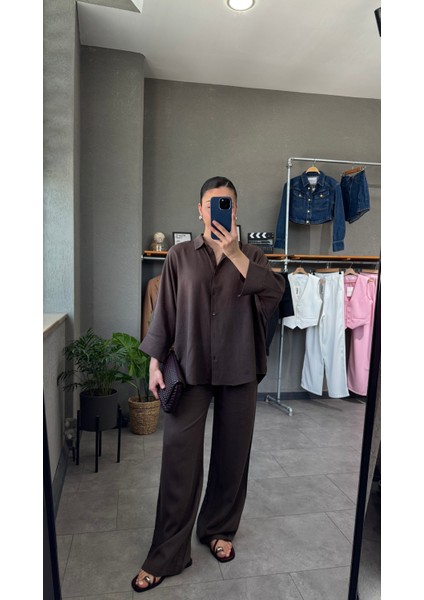 Keten Kumaş Oversize Gömlek Pantolon Takım
