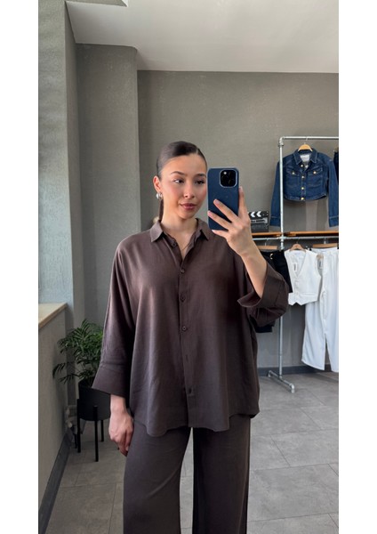 Keten Kumaş Oversize Gömlek Pantolon Takım