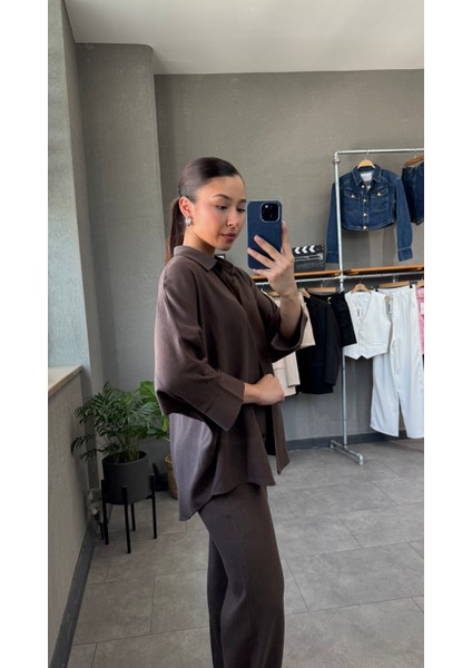 Keten Kumaş Oversize Gömlek Pantolon Takım