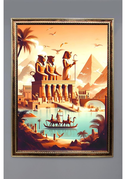 Antik Mısır Desenli Çerçeveli Duvar Tablosu 50X70CM MISIR15