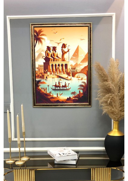 Antik Mısır Desenli Çerçeveli Duvar Tablosu 50X70CM MISIR15