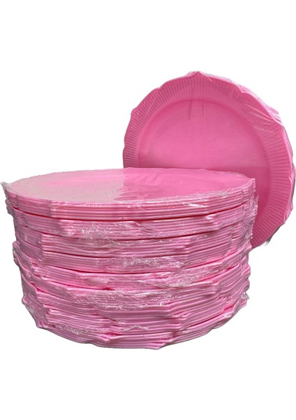 Davet Parti Sunum Doğum Günü Pembe Renkli Sert Plastik Mika Tabak -22 cm . -6 Adetlik 10 Paket