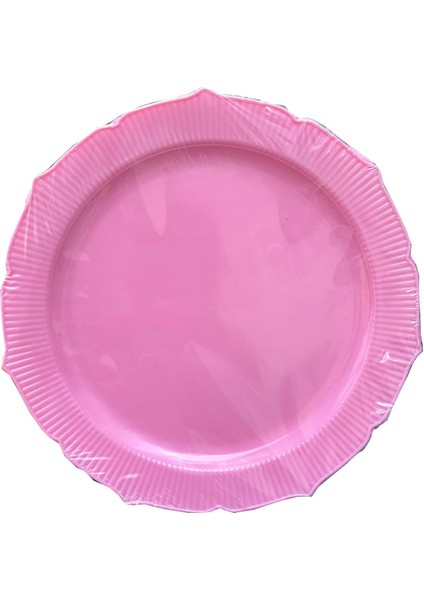 Davet Parti Sunum Doğum Günü Pembe Renkli Sert Plastik Mika Tabak -22 cm . -6 Adetlik 10 Paket