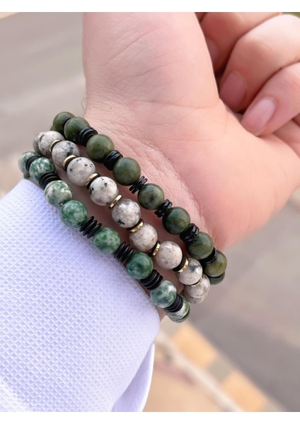 Nursaat 3 Lü Özel Tasarım Unisex Doğal Taş Bileklik Onix-Dumanlı KUVARS-MOLDAVIT09 fiyatları