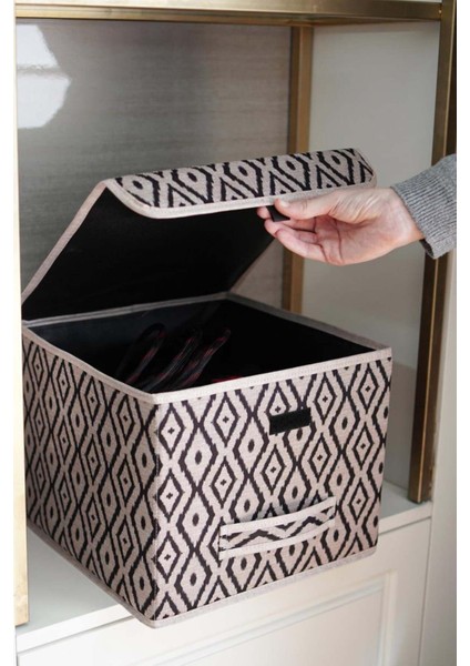 Bohe Kapaklı Kutu Mini, Çok Amaçlı Saklama Kutusu, 30 x 30 x 23 cm , 21 Litre