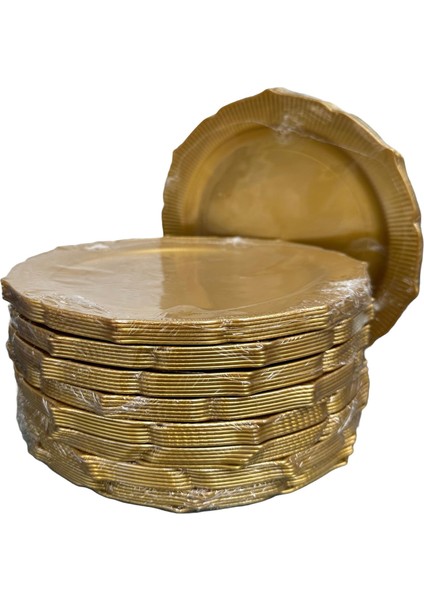 Davet Parti Sunum Doğum Günü Altın Renkli Sert Plastik Mika Tabak - 22 cm . -6 Adetlik 10 Paket