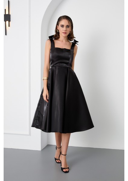 Kadın Siyah Fiyonk Detay Midi Abiye Elbise fiyatları