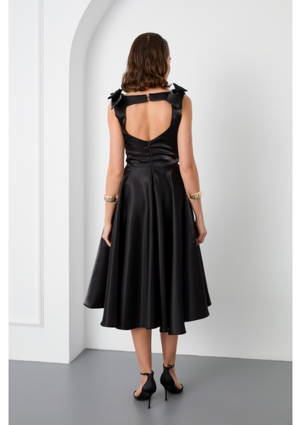 Kadın Siyah Fiyonk Detay Midi Abiye Elbise indirimleri