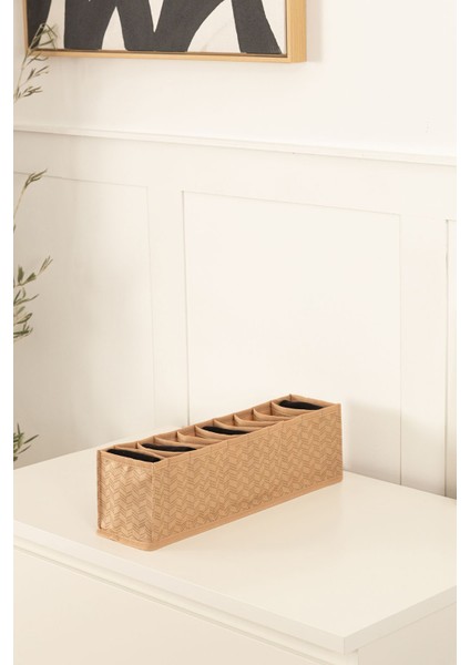 10 Bölmeli Bej Dolap Çekmece Içi Akordiyon Katlanır Çorap Kıyafet Çamaşır Düzenleyici Organizer