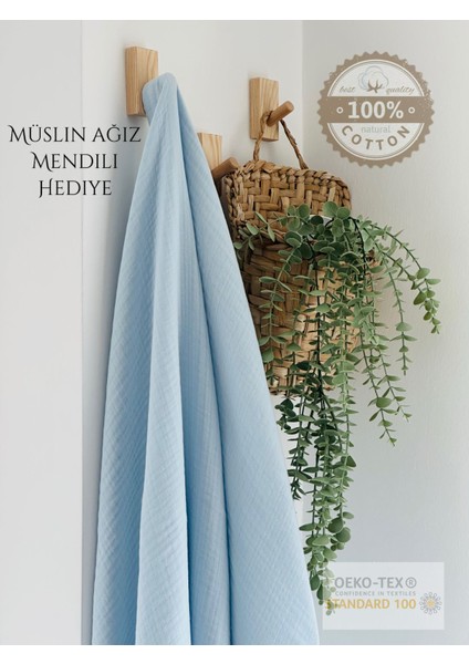 Ftbabycollection %100 Pamuk 4 Katlı Müslin Bebek Battaniyesi Bebe Mavisi Oeko-Tex Sertifikalı Müslin Örtü 100x110 cm fırsatları