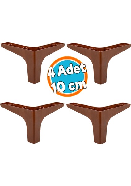Mobilya Kanepe Sehpa Tv Ünitesi Koltuk Ayağı 10 cm Ahşap Desenli Kahverengi Baza Ayak 4 Adet