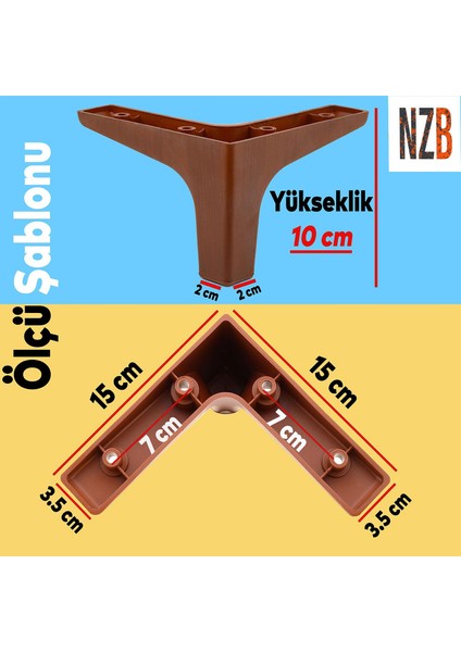 Mobilya Kanepe Sehpa Tv Ünitesi Koltuk Ayağı 10 cm Ahşap Desenli Kahverengi Baza Ayak 4 Adet