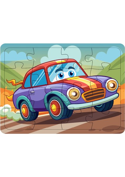Çocuklar Için Ahşap Araba Puzzle Yapboz 16 Parça 21X29CM