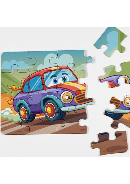 Çocuklar Için Ahşap Araba Puzzle Yapboz 16 Parça 21X29CM