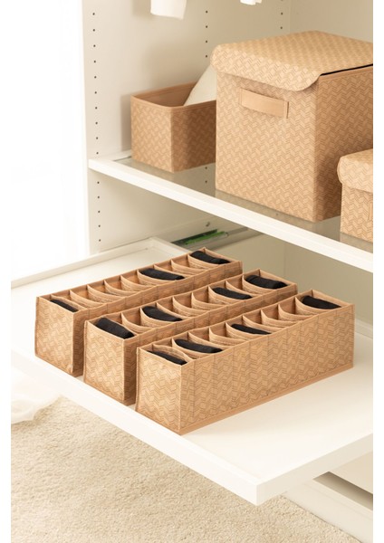 3lü Set 10 Bölmeli Bej Dolap Çekmece Içi Akordiyon Katlanır Çorap Çamaşır Düzenleyici Organizer