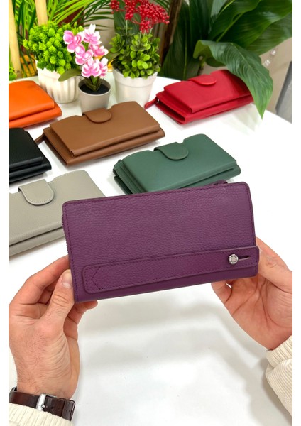 Unisex Mürdüm Zurich Hakiki Deri Telefon Bölmeli Cüzdan modelleri