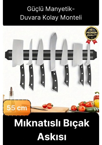 Pratik Güçlü Manyetik Duvara Monteli Yer Tasarrufu Mutfak Aleti Mıknatıslı Bıçak Standı Askısı-55 cm