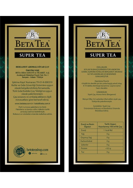 Beta Super Tea 500 GR (Seylan Çayı - Ceylon Tea) modelleri