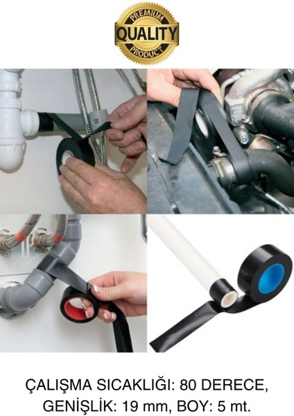 Süper Güçlü 10 Adet Siyah Kauçuk Kendinden Eriyen Bant Elektrik Sızdırmazlık Bandı 5 mt 1.9 cm indirimleri