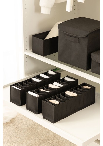 3lü Set 10 Bölmeli Siyah Dolap Çekmece Içi Akordiyon Katlanır Çorap Çamaşır Düzenleyici Organizer