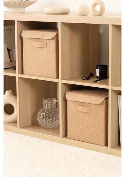 2'li Bej Dolap Içi Çamaşır Oyuncak Düzenleyici Katlanır Kapaklı Saklama Kutusu Organizer / 28 x 28 x 28