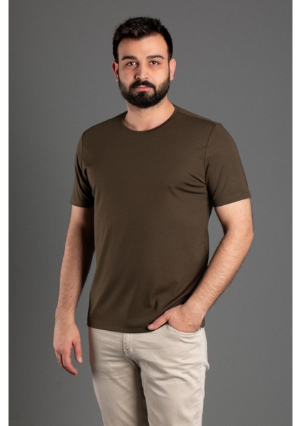 Erkek Haki Basic O Yaka T-Shirt