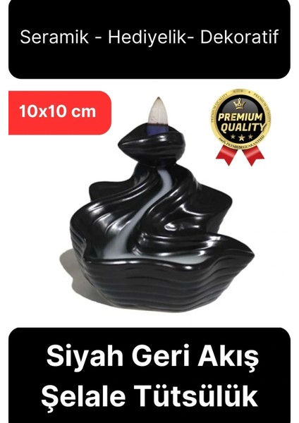 Özel Tasarım Seramik Siyah Geri Akış Şelale Tütsülük Buhardanlık Dekoratif El Yapımı Hediyelik Biblo