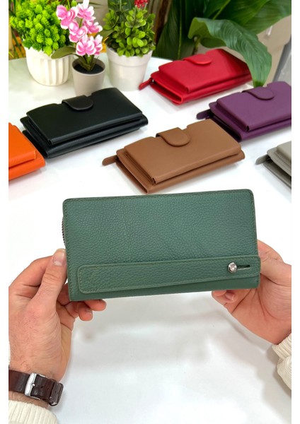Unisex Haki Yeşil Zurich Hakiki Deri Telefon Bölmeli Cüzdan fiyatları