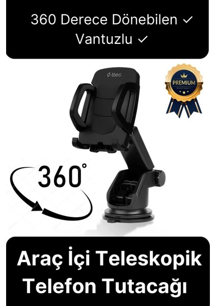 Çok Fonksiyonlu Dayanıklı Teleskopik 360 Derece Vantuzlu Araba Araç Cep Telefonu Tutucu Askılık