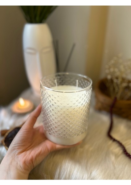 Dekoratif Özel Tasarım Aromaterapi Vanilya Kokulu Dev Boy Cam Bardak Mum