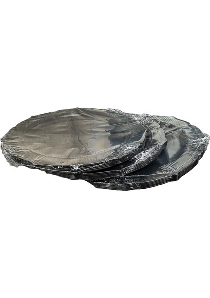 Davet Parti Sunum Doğum Günü Siyah Renkli Sert Plastik Mika Tabak - 22 cm . -6 Adetlik 3 Paket
