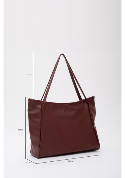 Kadın Bordo Deri Iç Bölmeli Fermuarlı El Kol Ve Omuz Shopper Çanta fiyatları