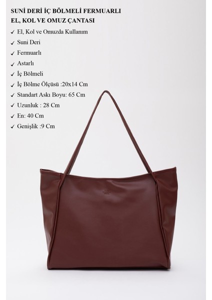 Kadın Bordo Deri Iç Bölmeli Fermuarlı El Kol Ve Omuz Shopper Çanta modelleri